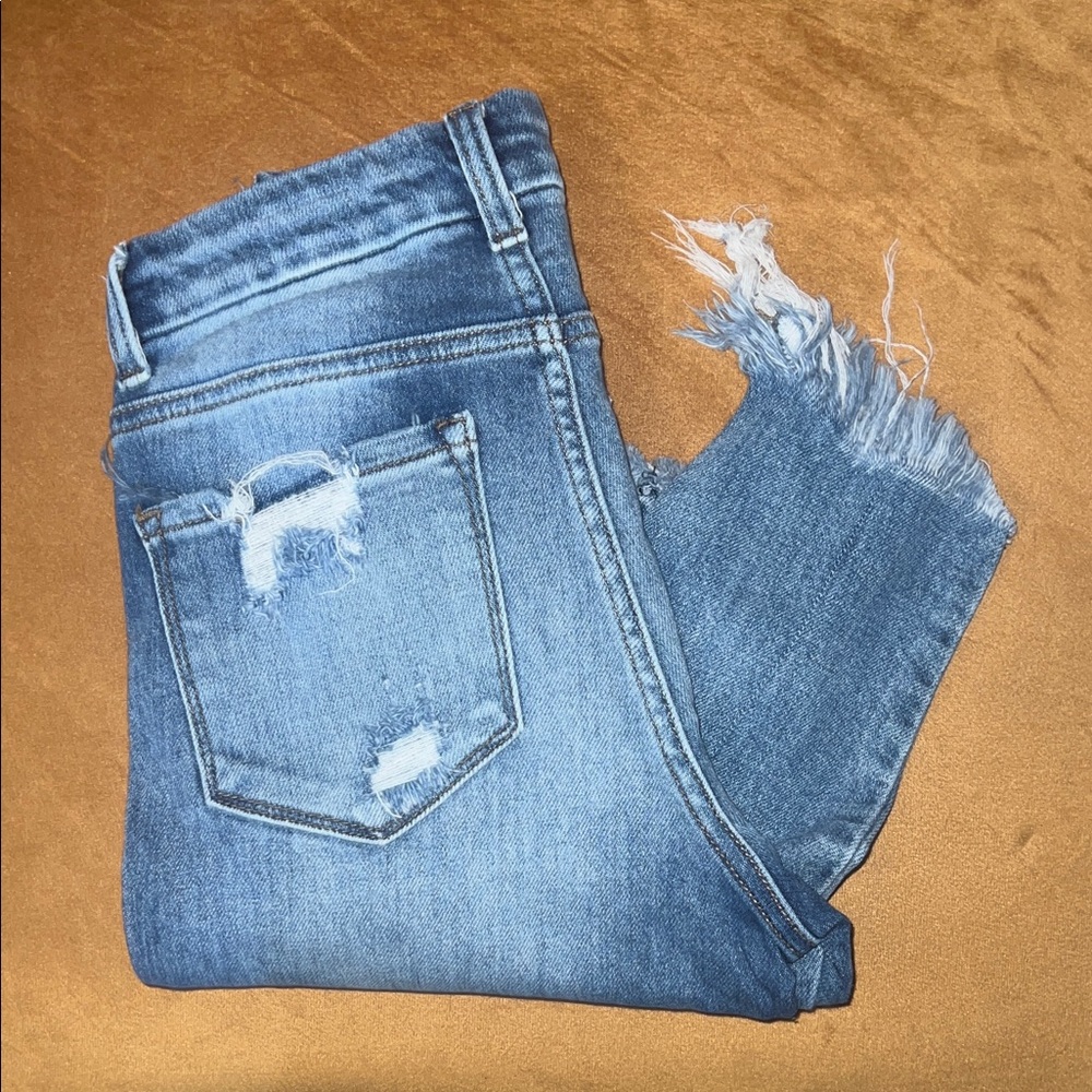 Frayed Hem Blue Jeans for Women
